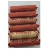 (6) ROLLS WHEAT PENNIES 1940S