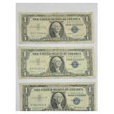 (3) 1957 $1 DOLLAR BLUE SEAL SILVER CERTIFICATES