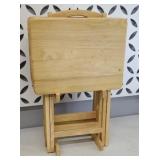 SET OF (4) OAK TV TRAYS W/ STAND