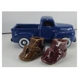 (2) MCCOY SHOE PLANTERS & FORD TRUCK PLANTER