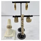 STERLING SILVER RING, EARRINGS, AND BRACELET