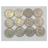 (12) EISENHOWER DOLLARS MIXED DATES