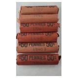 (6) ROLLS WHEAT PENNIES 1940S 1950S
