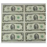 (8) $2 BILLS CONSECUTIVE SN / UNCIRCULATED