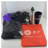 WATER BOTTLE, CUPS, DRAWN STRING BAGS