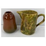 ANTIQUE WELLER POTTERY VASE & CREME PITCHER
