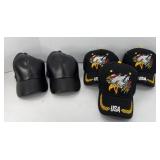 (3) EAGLE CAPS & (2) FAUX LEATHER CAPS
