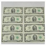 (8) $2 BILLS, CONSECUTIVE SN, UNCIRCULATED 2017A