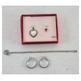 STERLING SILVER PENDANTS, EARRINGS, BRACELET