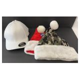 (3) WHITE MESH HATS & (2) SANTA HATS