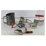 ANTIQUE RED HANDLE KITCHEN TOOLS