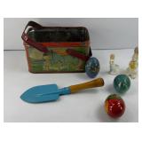 ANTIQUE METAL BASKET, EASTER EGGS & MORE