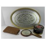 DRESSER MIRROR, TRAY POWDER BOX & TRAVEL KIT