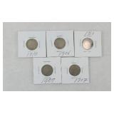 (5) V NICKELS 1906 - 1910