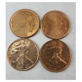 (4) 1 OUNCE COPPER COINS