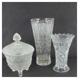 CRYSTAL VASES & CANDY DISH