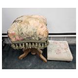 PADDED STOOL & NEEDLEPOINT FOOTSTOOL