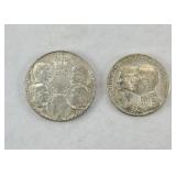 (2) 1963 GREEK DRACHMA SILVER COIN
