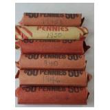 (6) ROLLS OF WHEAT PENNIES 1940s & 1950s