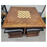 SQUARE GAME TABLE W/ (4) ROLLING STOOLS