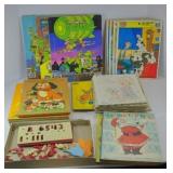 VINTAGE WOODEN PUZZLES & COLORING BOOKS