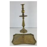 BRASS CANDLE STICK HOLDER & TRAY