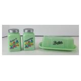 JADITE GREEN BUTTER DISH & SHAKER SET