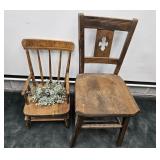 ANTIQUE CHILD POTTY CHAIR & FARMHOUSE CHAIR