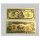 (2) FANTASY GOLD BACK BUFFALO & NATIVE AMERICAN