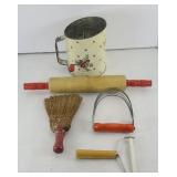 ANTIQUE RED HANDLED KITCHEN UTENSILS