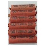 (6) ROLLS OF WHEAT PENNIES: 1940s & 1950s
