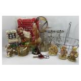 WIRE BASKETS, BEAR FIGURINES, CANDLE HOLDERS