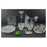 CRYSTAL CANDELABRA, CANDY DISHES & DUCK