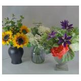 (3) FLORAL ARRANGEMENTS W/ VASES