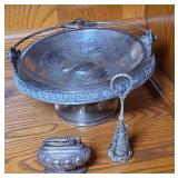 RONSON TABLE LIGHTER, SILVER PLATE SERVING DISH