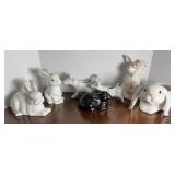 METAL RABBIT BANK, BUNNY COLLECTION & (2) COWS