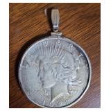 1923 MORGAN SILVER DOLLAR IN NECKLACE MOUNT