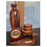 (2) WOOD TRINKET BOXES, VASE, CLOCK