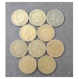 (10) INDIAN HEAD PENNIES, CLEAR DATES