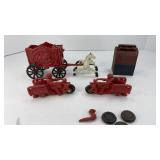 CAST IRON CIRCUS WAGON, PARTS & MAILBOX BANK