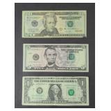 (3) STAR BILLS, 2013 $20, 2021 $5, 2021 $1