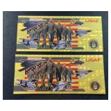(2) UNITED STATES AIR FORCE GOLD FOIL BILLS