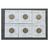 (6) INDIAN HEAD PENNIES 1880 -1904