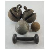 (2) CAST IRON BALL ORB EYE BOLT WEIGHT AND MORE