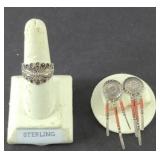 STERLING SILVER RING & EARRINGS 6.9 GRAMS