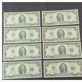 (8) $2 DOLLAR BILLS, CONSECUTIVE, UNCIRCULATED