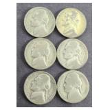 (6) WAR NICKELS 35% SILVER