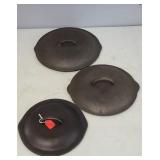 (3) CAST IRON LIDS NO 6, 8, 10