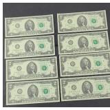(8) $2 DOLLAR BILLS UNCIRCULATED CONSECUTIVE