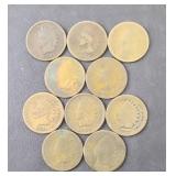 (10) INDIAN HEAD PENNIES, CLEAR DATES